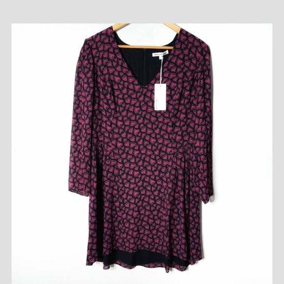 NWT Reformation Tamsin Mini Dress Bon Bon Pink Hearts Motif Long Sleeve Size 12 - Picture 3 of 16